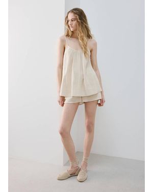 Mango Plain Cotton Spaghetti-Strap Pyjama Top - Natural