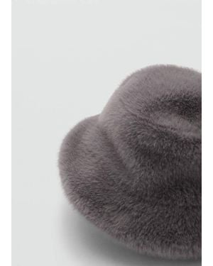 Mango Faux-Fur Bucket Hat - Gray