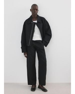 Mango Zipper Cotton Jacket - Black