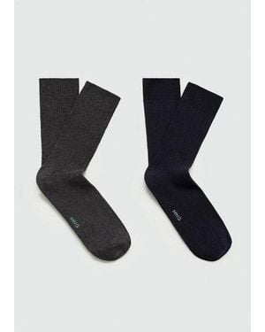 Mango Ribbed Cotton Crew Socks - Black