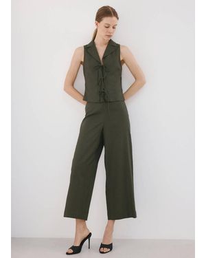 Mango Pantalon Droit Lin Kaki - Vert