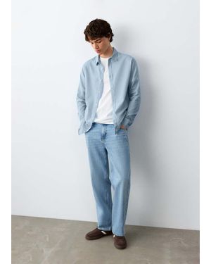 MANGO TEEN Button Linen Shirt - Blue