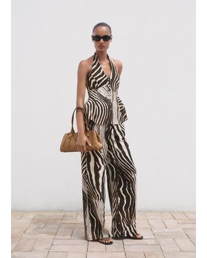 Mango Zebra-Print Linen Waistcoat - White