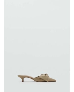 Mango Heeled Leather Shoes With Bow - Natural