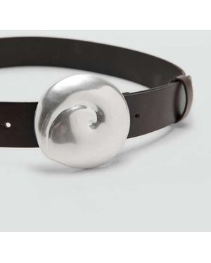 Mango Leather Belt With Shell Buckle - Black