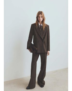 Mango Double-Breasted Check Suit Jacket - Grey