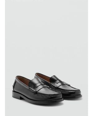 Mango Leather Penny Loafers - Grey
