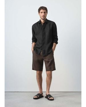 Mango Regular-Fit 100% Linen Shirt - Black