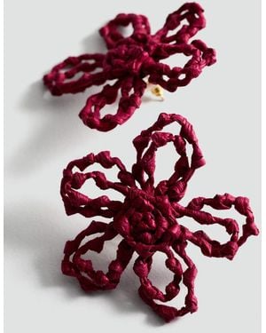 Mango Flowers Raffia Earrings - Red