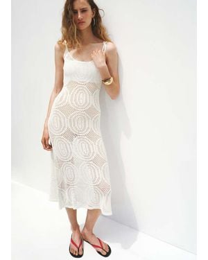Mango Crochet Long Dress - White