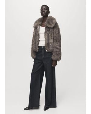 Mango Giacca Pelliccia Sintetica Revers Grigio