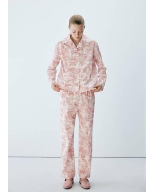 Mango Printed Cotton Trousers - White