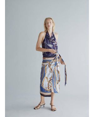 Mango Skirt With Chain Print And Bow Detail - White