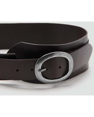 Mango Leather Obi Belt - Grey
