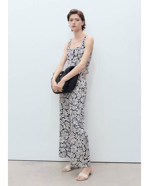 Mango Floral Linen Pants - Gray