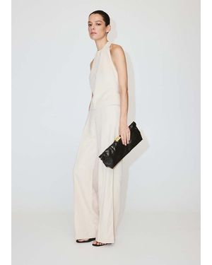 Mango Halter Jumpsuit With Contrasting Details - White