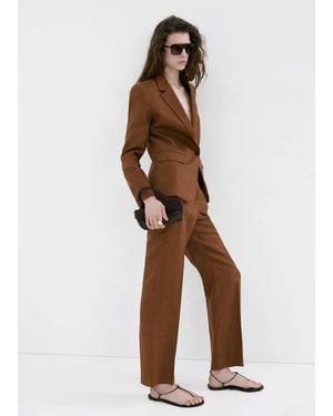 Mango Linen Suit Trousers - Brown