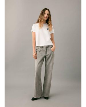 MANGO TEEN Embroidered Short-Sleeved T-Shirt - Grey