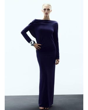 Mango Fine-Knit Open-Back Dress - Blue