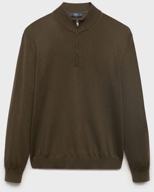 Mango 100% Wool Jumper With Perkins Neck - Green