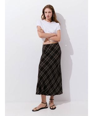 Mango Checked Midi Skirt - White