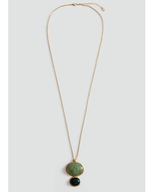 Mango Long Pendant With Stones - Green