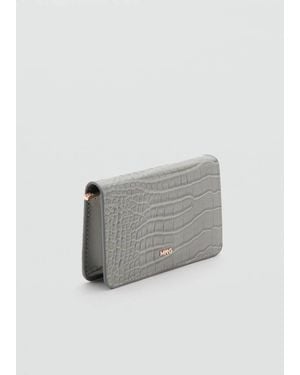 Mango Medium Wallet With Croc Effect - Grey