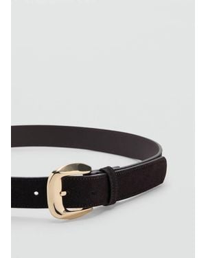 Mango Suede Belt With Square Buckle - Black