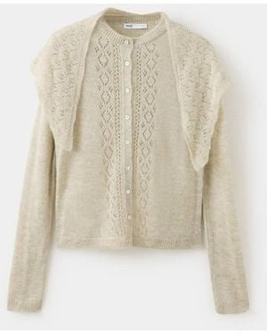 Mango Cardigan With Scarf And Openwork Details - Natural