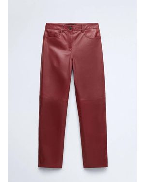 Mango Straight-Fit Leather Trousers - Red