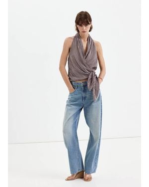 Mango Gekreuzte Bluse Mit Streifen Und Schleife - Blau