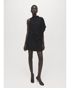 Mango Short Asymmetrical Sleeve Dress - Black