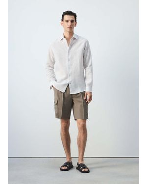 Mango 100% Linen Slim-Fit Shirt - White