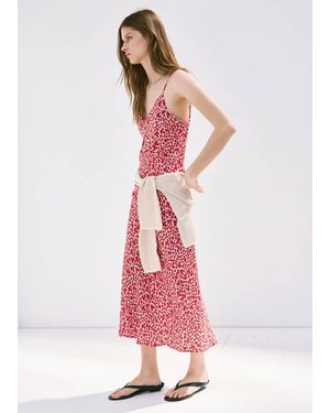 Mango V-Neck Print Dress - Pink