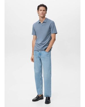 Mango Cotton Piqué Polo Shirt Neon - Blue