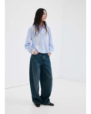 Mango Floral Embroidered Shirt - Blue