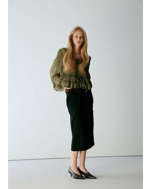 Mango Ruffle Blouse With Lace Details - Green