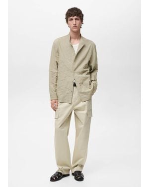 Mango Crew-Neck Shirt With Creased Effect - Natural