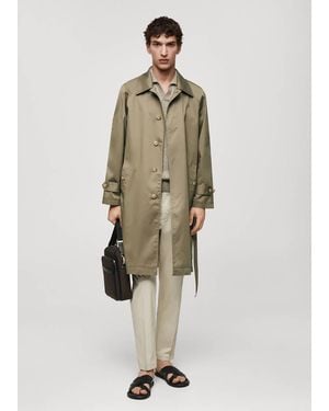 Mango Belt Cotton-Blend Trench Khaki - Green