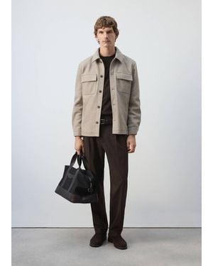 Mango Flannel Jacket With Pockets - White