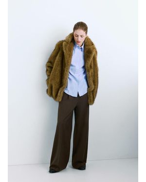 Mango Pantaloni Wide Leg Pinces Vita Media Cioccolato - Marrone