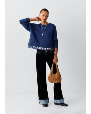 MANGO TEEN Asymmetrical Hem Jumper With Fringe - Blue