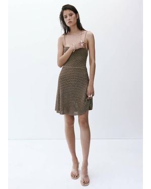 Mango Crochet Dress With Lurex Detail - Natural