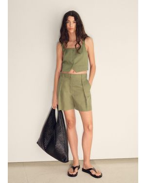 Mango Linen-Blend Suit Bermuda Shorts - Natural