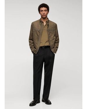 Mango Suede-Effect Jacket With Zip Khaki - Multicolor