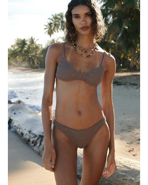 Mango Top Bikini Triangolare Texture Marrone Chiaro/Pastello - Verde