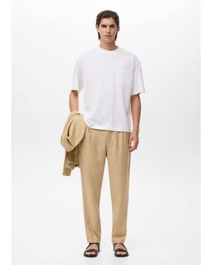 Mango Straight-Fit Pleated Trousers - White