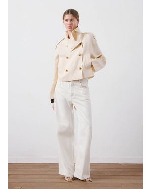 Mango Linen Funnel Neck Trench Coat - White