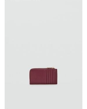 Mango Saffiano-Effect Card Holder With Zip - Red