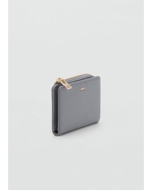 Mango Safiano-Effect Wallet With Flap - Grey